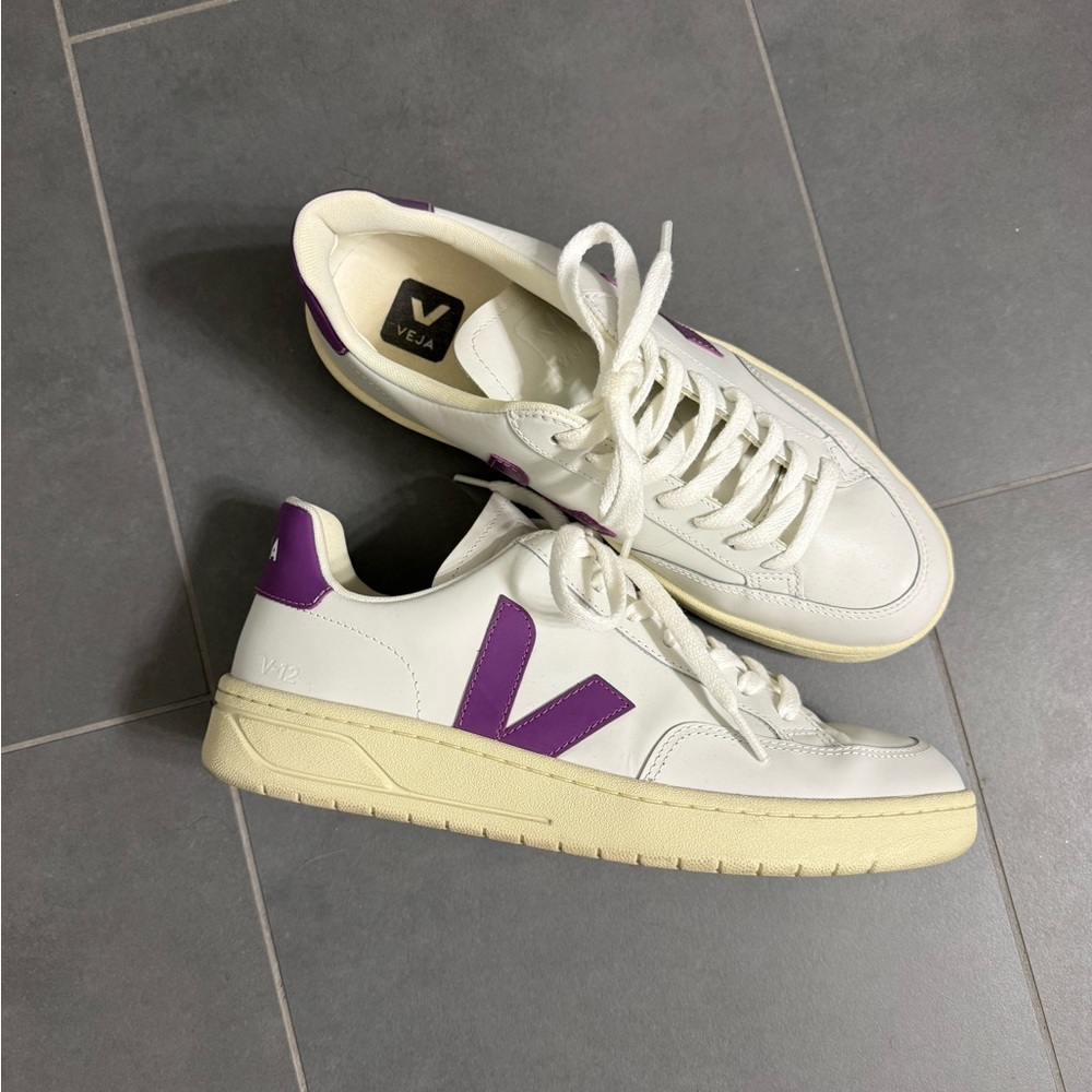 Veja White Sneakers with Purple Details
